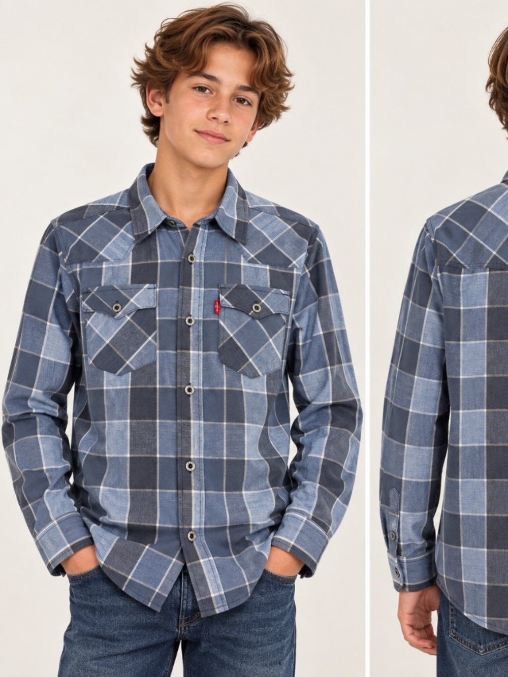 Blue Plaid Western Button Up Shirt Youth L 12-13 Levi’s